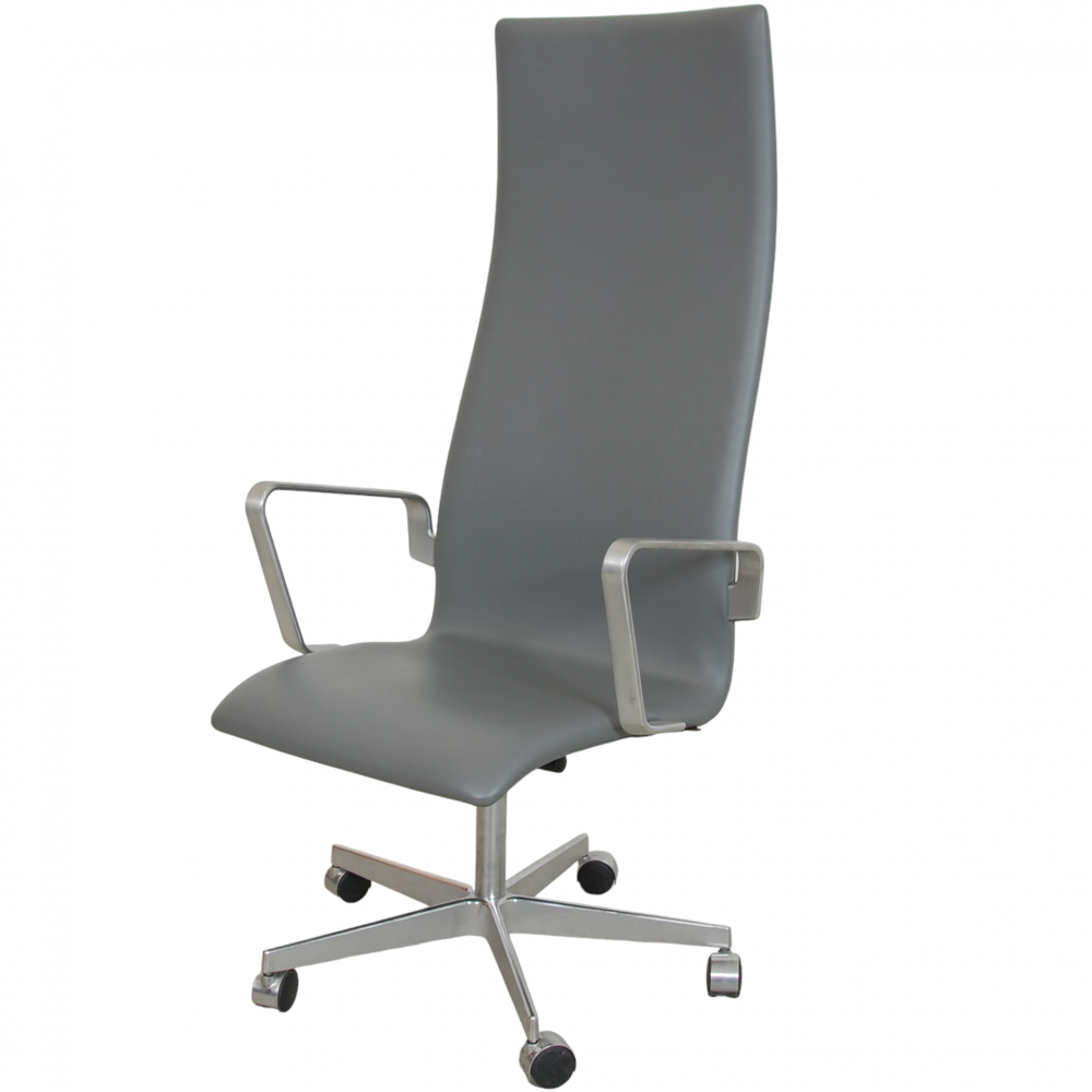 For Sale Arne Jacobsen Tall backed Oxford office chair in grey leather